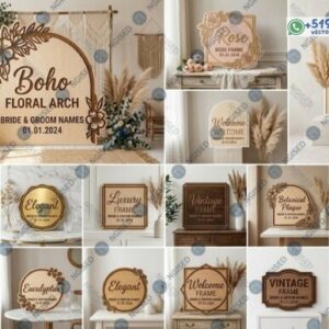 Pack de letreros y marcos boho florales para Boda matrimonio y decoración personalizada