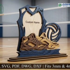 Trofeo decorativo de vóley personalizado en capas – Archivo vectorial multiformato
