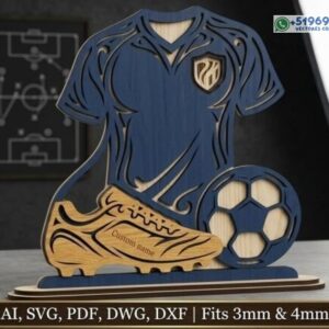 Trofeo decorativo de fútbol personalizado – Diseño 3D con camiseta, balón y botín