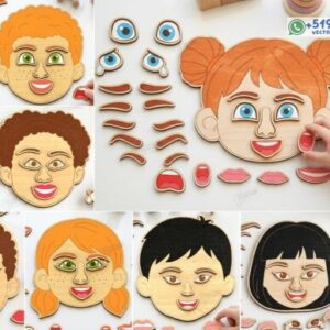 Rompecabezas de Rostros Infantiles Intercambiables para Corte Láser