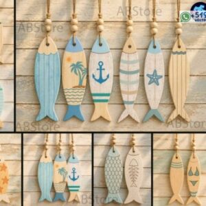 Set de colgantes marinos con peces decorativos en vector