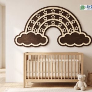 Arcoíris con nube y estrellas decorativo Infantil en Capas para Pared Diseño Vectorial para Habitación de Bebé