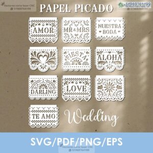 Pack de Papel Picado en español Decorativo para Bodas y Eventos