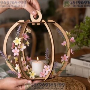 Centro de mesa decorativo floral con estructura ovalada para vela