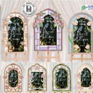 Carteles de Bienvenida para Boda Estilo Vitral Pack Vectorial