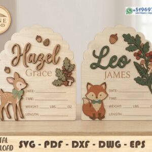 Placas de Nacimiento Personalizadas con Temática del Bosque