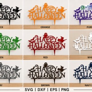 Cake Topper Happy Halloween para pastel – Archivo vectorial decorativo en varios colores