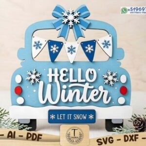 Camión Invernal “Hello Winter” en Capas Adorno Decorativo