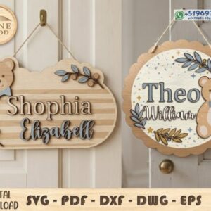 Pack de letreros infantiles personalizados con ositos y nombres