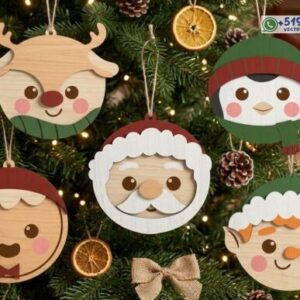 Pack de rostros de adornos navideños redondos con personajes infantiles