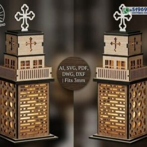 Lámpara decorativa estilo iglesia con cruz superior – diseño vectorial para 3 mm