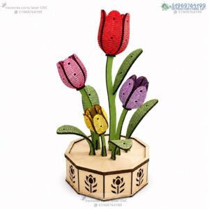 Maceta Decorativa de Tulipanes 3D para Corte Láser
