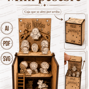 Mini Pesebre Navideño Desplegable en Caja – Archivos AI, PDF y SVG