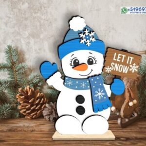 Muñeco de nieve decorativo de mesa con letrero “Let It Snow”
