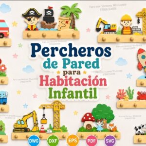 Pack de percheros de pared para habitación infantil – Diseños decorativos en vector