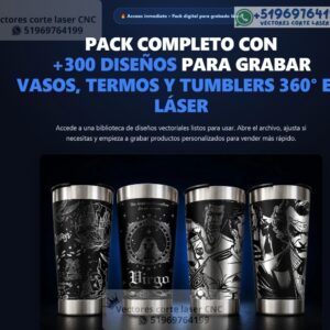 Pack de mas 300 Diseños para Grabado Láser en Vasos, Termos y Tumblers 360 grados