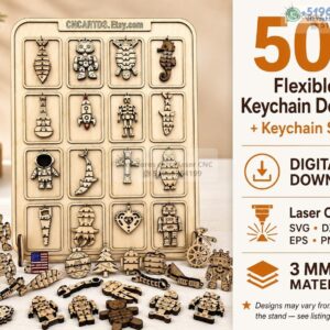 Pack de 50 Llaveros Flexibles para Corte Láser con Exhibidor