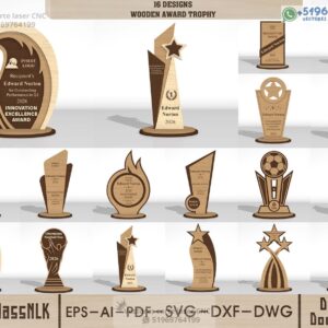 Pack de 16 Trofeos y Placas de Reconocimiento para Corte Láser