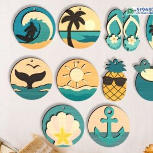 Pack de adornos playeros de verano – Diseños vectoriales decorativos en estilo tropical