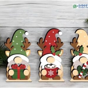 Pack de gnomos navideños de mesa con reno, regalo, taza y bastón