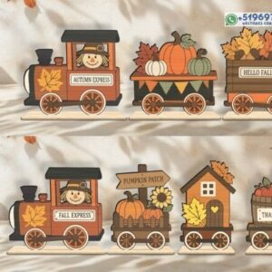 Tren decorativo de otoño en capas con vagones temáticos