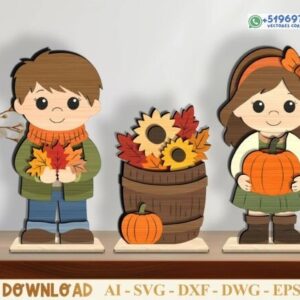 Set Decorativo Infantil de Otoño con Calabazas y Girasoles