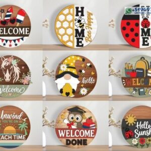 Letreros Redondos Decorativos Multitemática Pack de 9 Diseños en Vector para Puerta y Pared