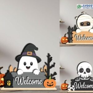 Pack de Letreros Halloween Welcome 3 Diseños Decorativos en Capas