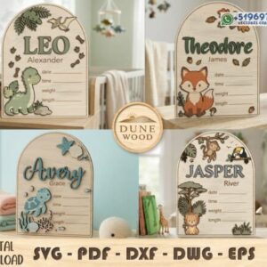 Pack de placas de nacimiento personalizadas para bebé con animales