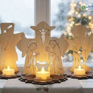 Portavelas de Natividad con Cruces y Ángeles Pack de 3 Diseños