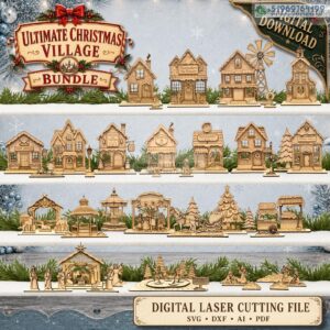 Ultimate Christmas Village Bundle paquete completo de pueblo navideño para Corte Láser