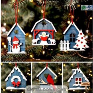 Pack de adornos navideños colgantes en forma de casita y cabaña