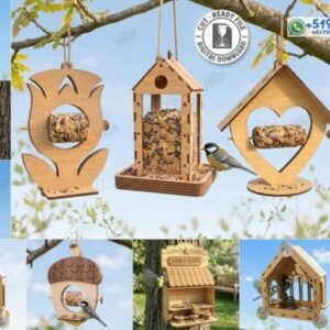 Comederos de Pájaros en Madera Pack de 10 Diseños Decorativos para Jardín