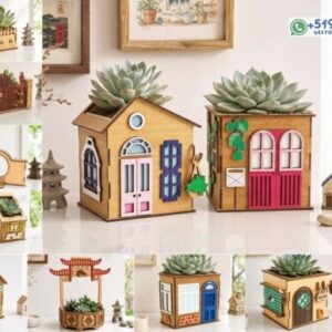 Maceteros decorativos en forma de casita para suculentas en capas