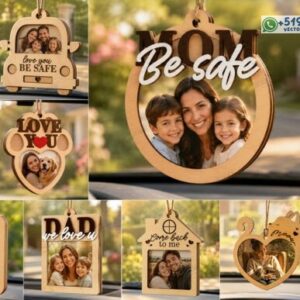 Pack de colgantes fotográficos para auto con mensajes personalizados