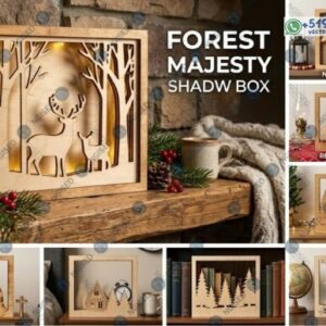 Pack Shadow Box Bosque Invernal y Escenas Navideñas en Capas – Archivo vectorial decorativo