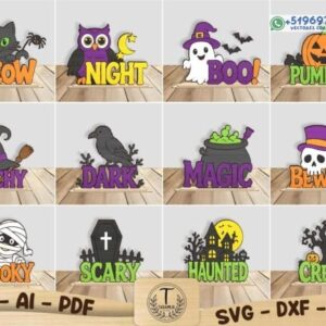 Adornos de Halloween con Palabras Decorativas en Capas