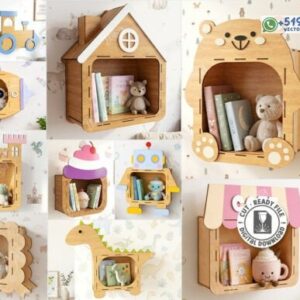 Pack de repisas infantiles decorativas con formas de casita, oso, tren, cohete y más