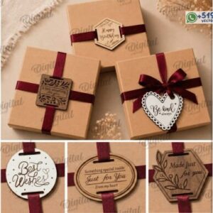 Paquete de etiquetas de regalo de madera con frases decorativas