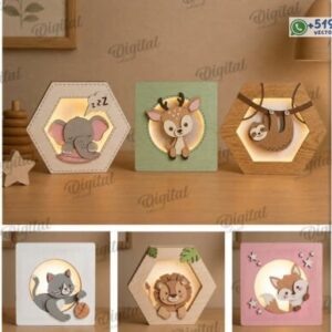 Cuadros hexagonal Infantiles de Animales Tiernos Pack Decorativo