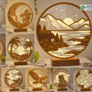 Lámparas Redondas de Mesa en Capas 3D | Pack de 10 Diseños Decorativos en CDR, PNG, PDF, SVG, DXF y EPS