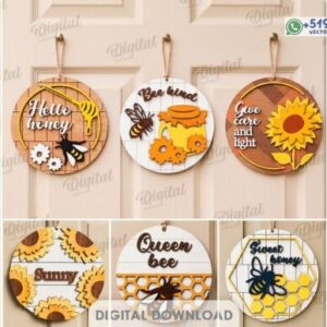 Pack de Carteles Redondos con Abejas y Girasoles Diseños Decorativos Personalizables