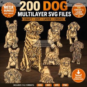 Mega Pack de 200 Diseños Multicapa de Perros para Corte Láser