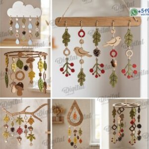 Pack de Móviles Decorativos Colgantes con Hojas, Pájaros y Formas Naturales