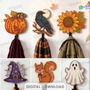 Pack de percheros decorativos temáticos de otoño y Halloween en vector