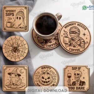 Pack de posavasos de Halloween con grabados terroríficos
