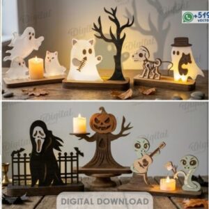 Pack de portavelas decorativos de Halloween para mesa en vector