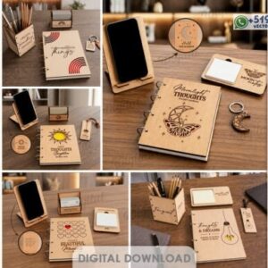 Pack de accesorios de escritorio en madera con diseños decorativos