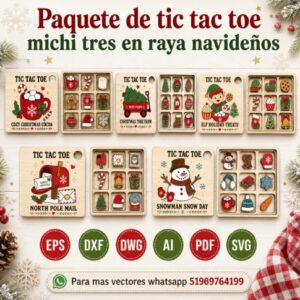 Paquete de juegos tic tac toe o tres en raya o michi navideños
