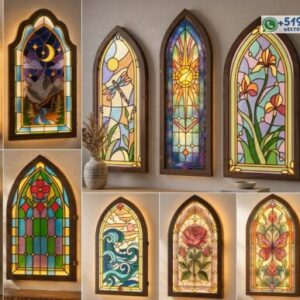 Pack de 10 paneles decorativos estilo vitral para pared